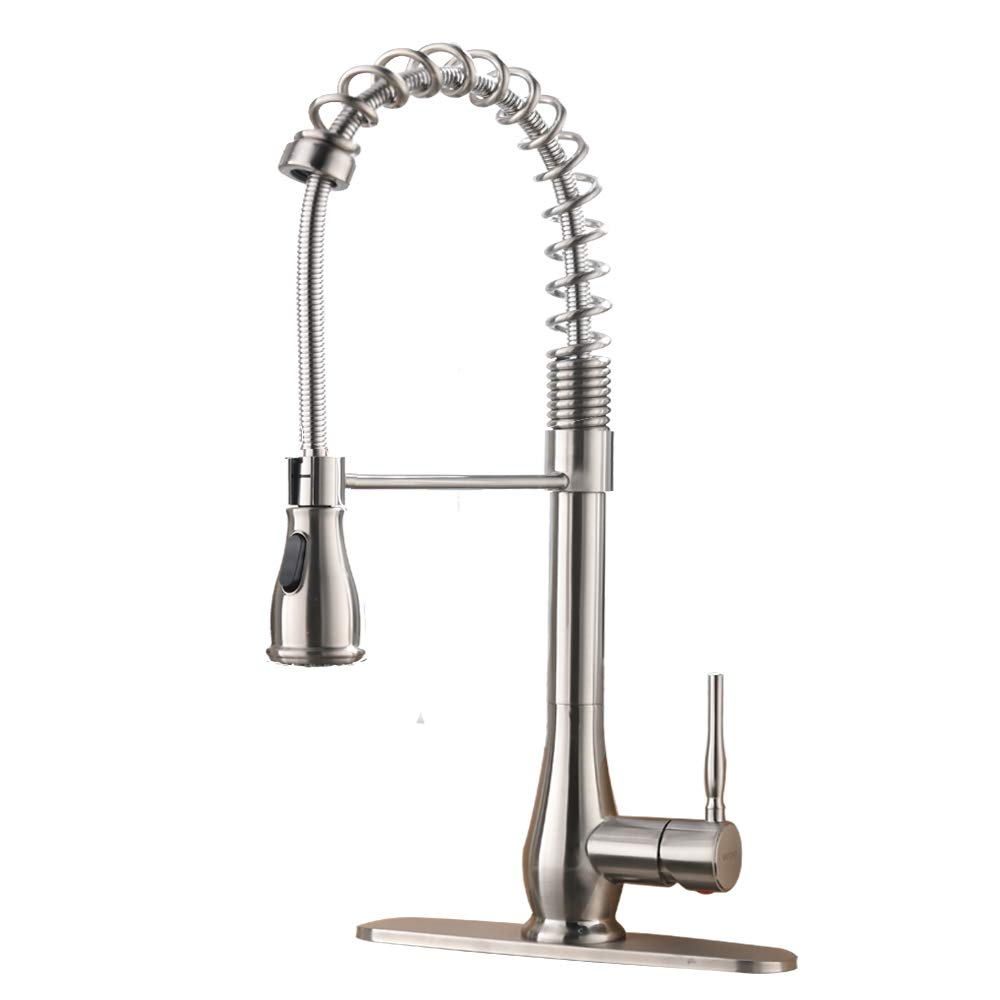 VESLA HOME Stainless Steel Spring Brushed Nickel Pull Down Sprayer Single Handle Kitchen Faucet, Pull Out Kitchen Sink Faucet