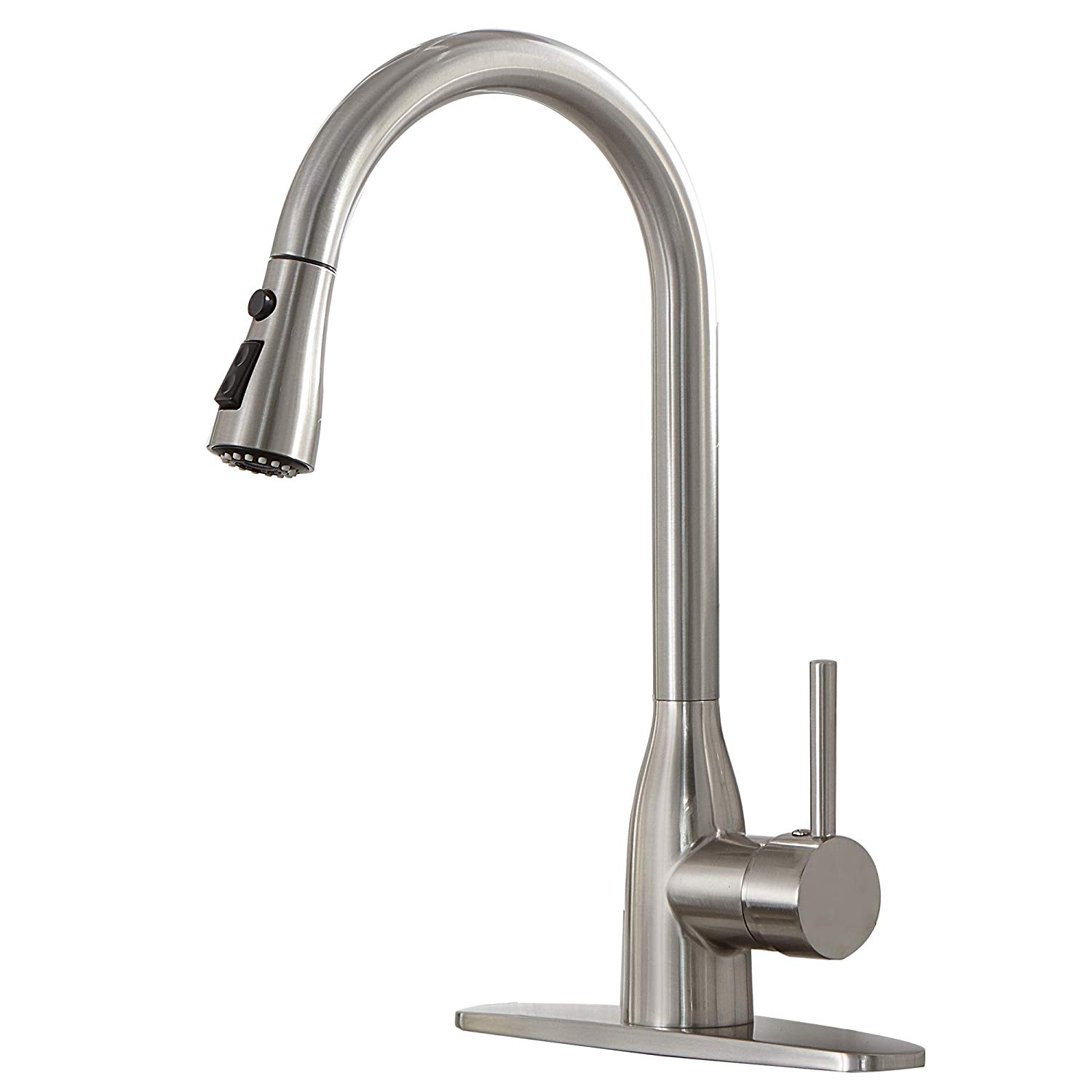 VESLA HOME Single Handle High Arc Stainless Steel Single Handle Brushed Nickel Pull Down Sprayer Kitchen Sink Faucet, Kitchen Faucets with Deck Plate