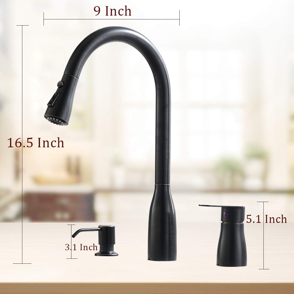 Vesla Home Modern Oil Rubbed Bronze 3 Hole Pull Out Stainless Steel Single Handle Pull Down Bronze Kitchen Sink Faucet, Kitchen Faucet 3 hole