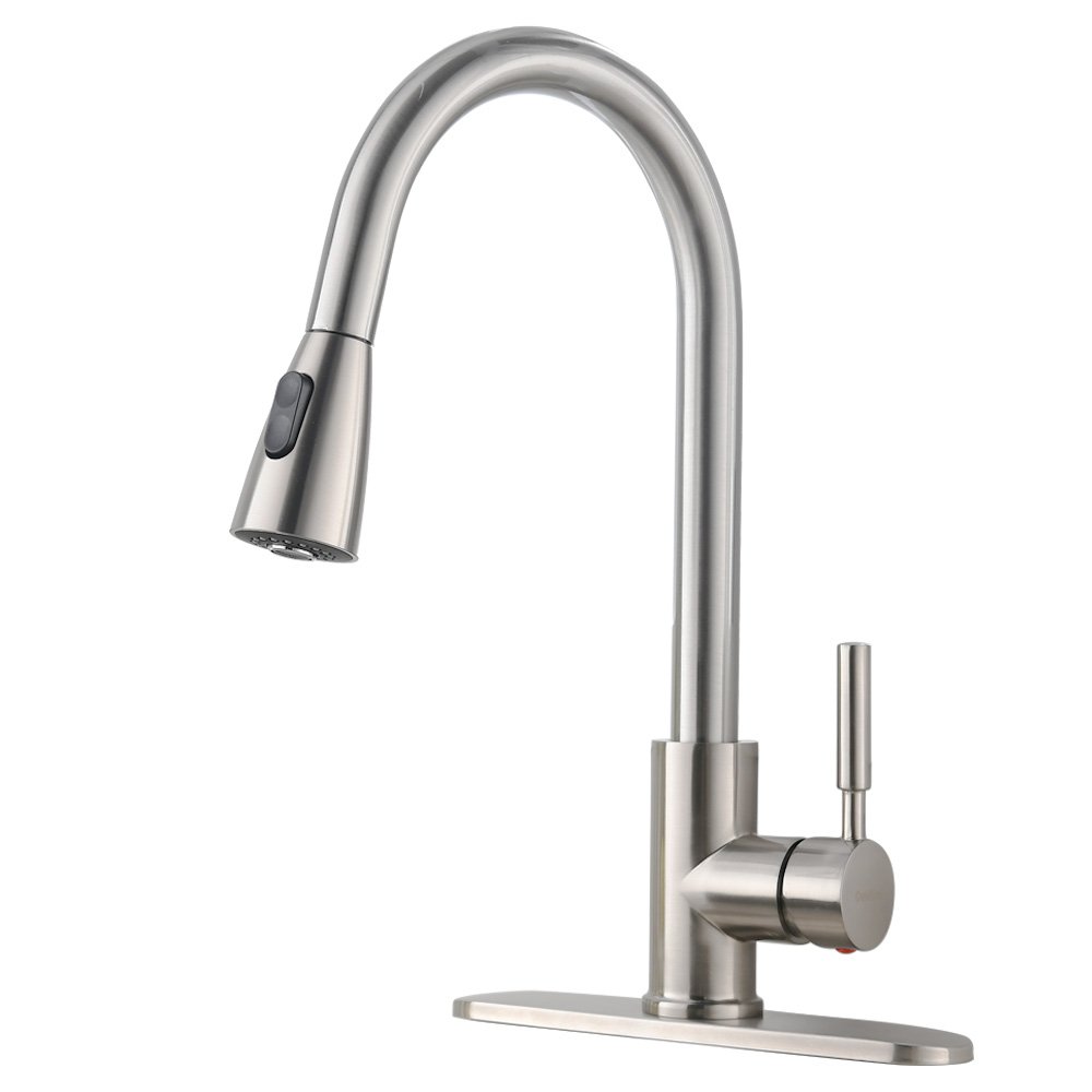 VESLA HOME Commercial High Arch Pull Down Sprayer Brushed Nickel Kitchen Sink Faucet, Swivel Single Lever Stainless Steel Kitchen Faucet With Deck Plate