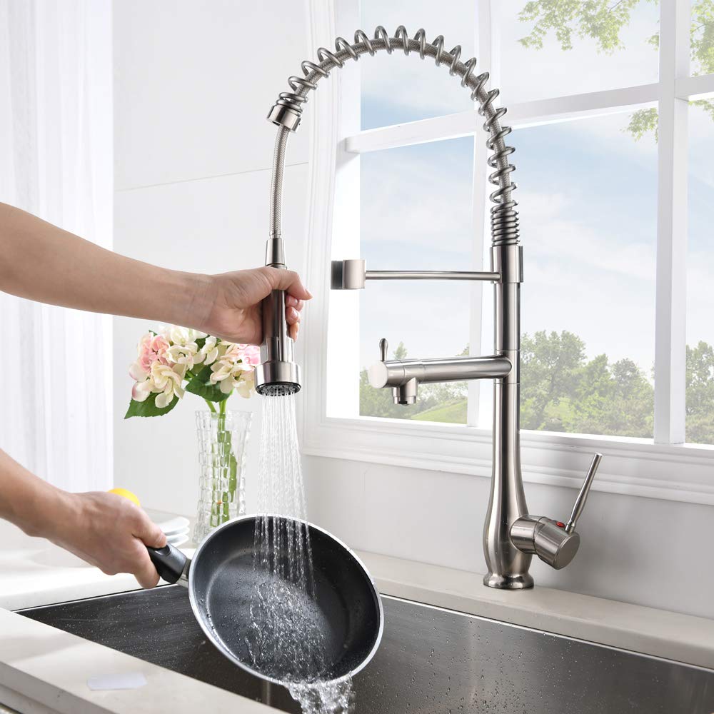 VESLA HOME Single Handle Stainless Steel Kitchen Faucets with Pull Down Sprayer Kitchen Faucets, Kitchen Sink Faucet Brushed Nickel