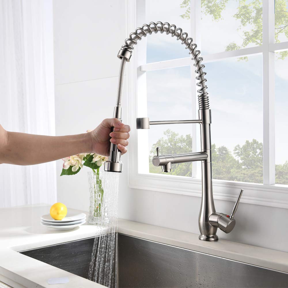 VESLA HOME Single Handle Stainless Steel Kitchen Faucets with Pull Down Sprayer Kitchen Faucets, Kitchen Sink Faucet Brushed Nickel