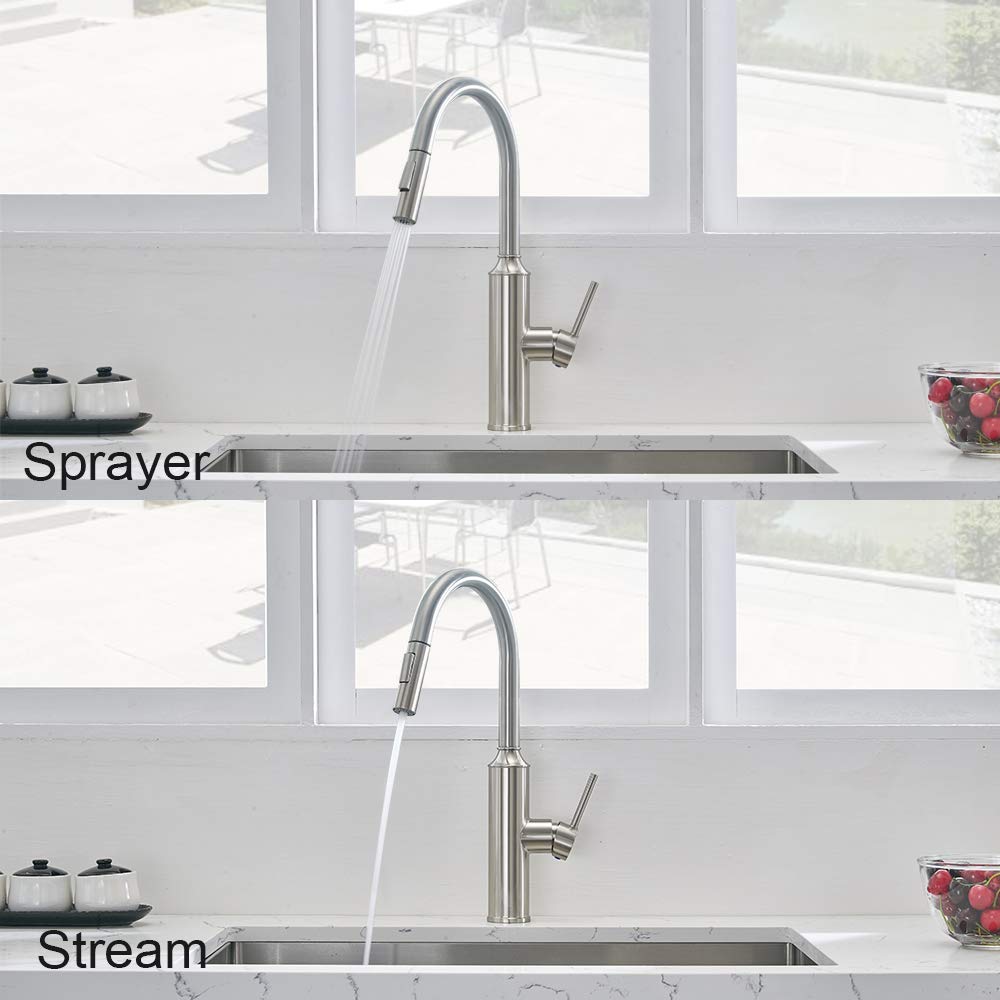 VESLA HOME Commercial Lead Free Single-Handle Stainless Steel High Arch Pull Down Sprayer Kitchen Sink Faucet, Kitchen Faucets Brushed Nickel