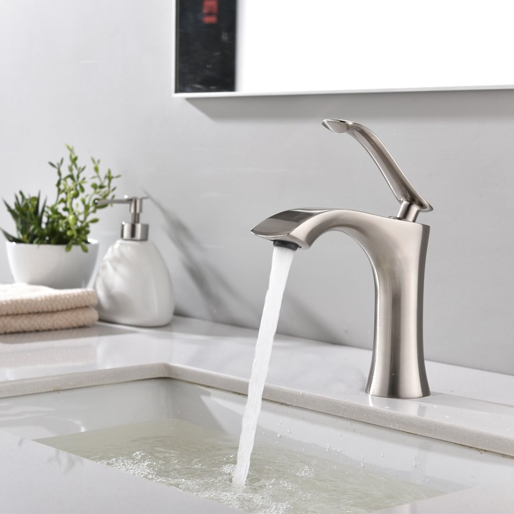 VESLA HOME Commercial Brushed Nickel Single Handle Brass Bathroom Faucet,Bathroom Vessel Sink Faucet With Two 3/8