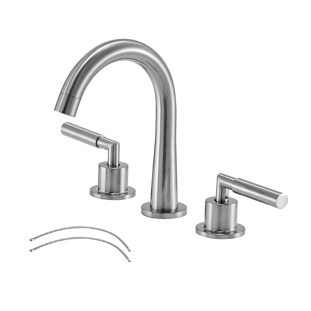 3-Hole 2-Handles Low-Arch Widespread Bathroom Faucet, Brushed Nickle Bathroom Sink Faucet by Vesla