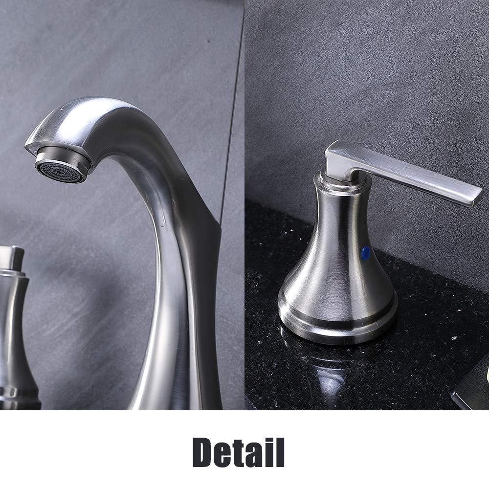 VESLA HOME Commercial Brushed Nickel Two-Handle Widespread Three-Hole Widespread Bathroom Faucet, Bathroom Sink Faucets without Pop Up Drain