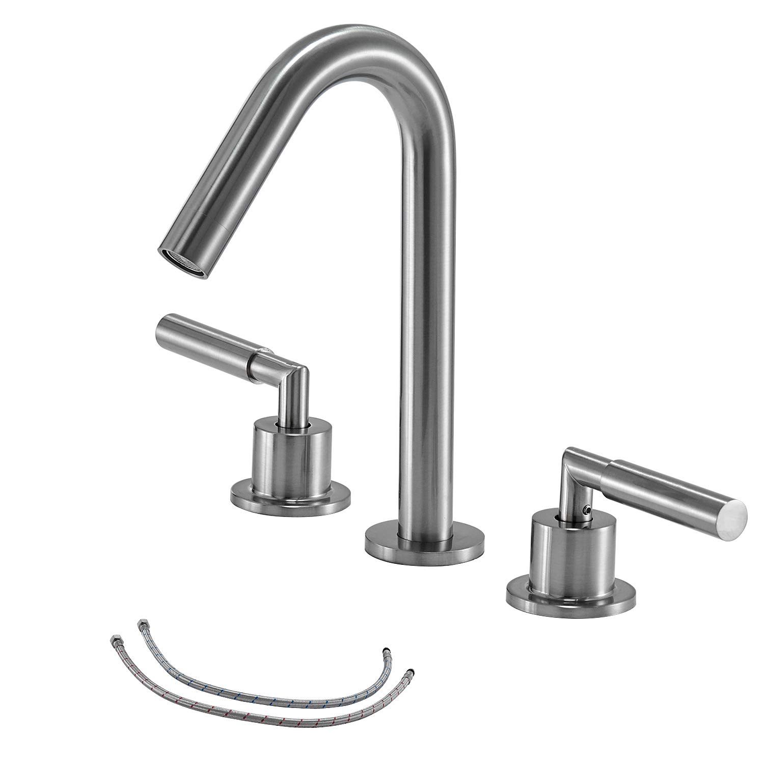 3-Hole 2-Handles Low-Arch Widespread Bathroom Faucet, Brushed Nickle Bathroom Sink Faucet by Vesla