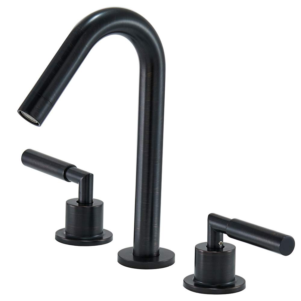 3-Hole 2-Handles Low-Arch Widespread Bathroom Faucet, Oil Rubbed Bronze Bathroom Sink Faucet by Vesla