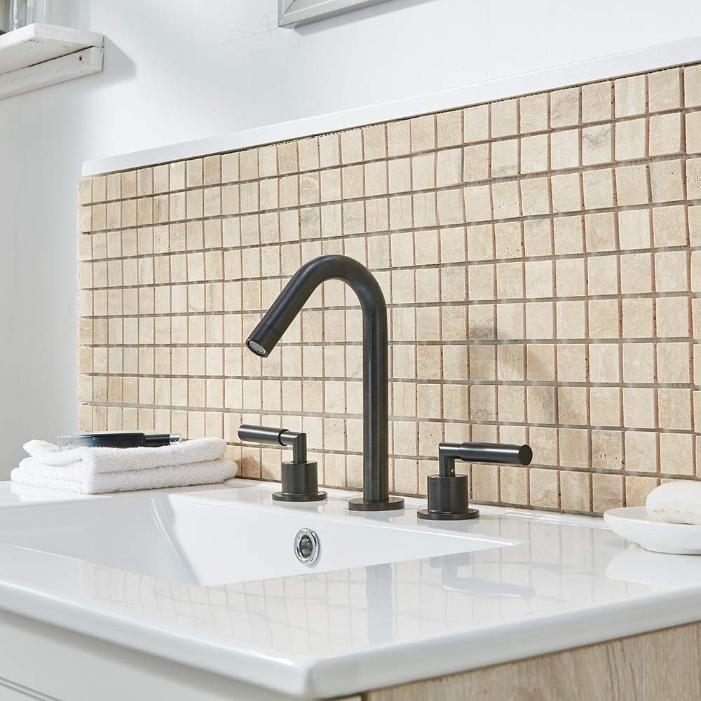 3-Hole 2-Handles Low-Arch Widespread Bathroom Faucet, Oil Rubbed Bronze Bathroom Sink Faucet by Vesla