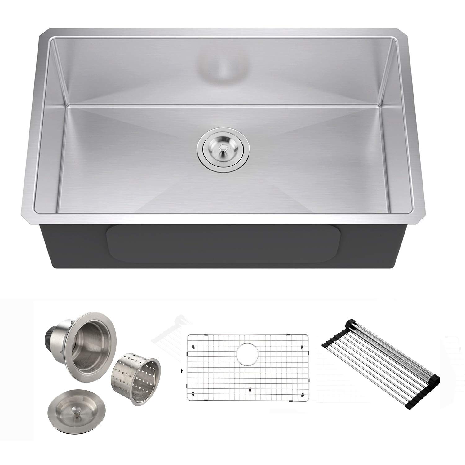 VESLA HOME 30-inch 18 Gauge Undermount Single Bowl 304 Stainless Steel Kitchen Sink, Undermount Sink with Drain