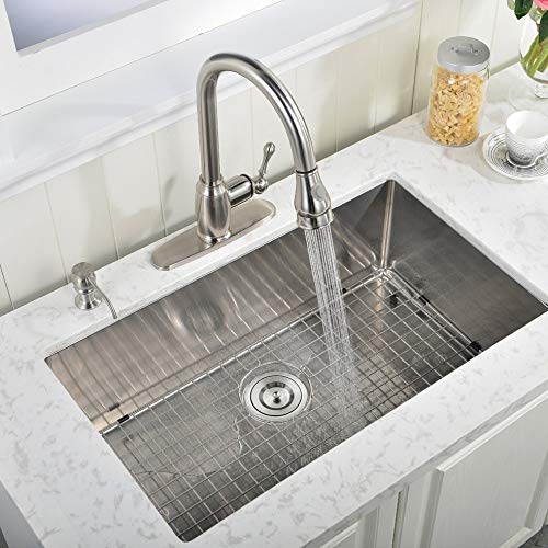 VESLA HOME 30-inch 18 Gauge Undermount Single Bowl 304 Stainless Steel Kitchen Sink, Undermount Sink with Drain